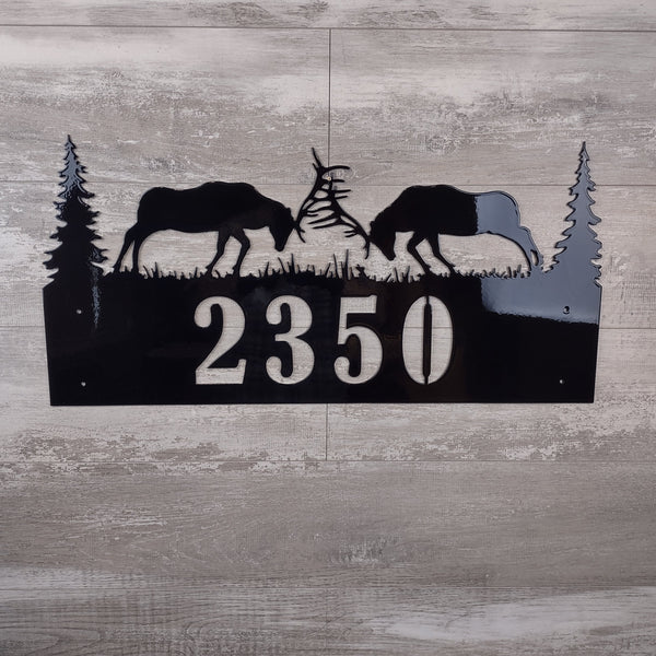 Bull Elk Metal Address Sign - 1-Line House Address Sign