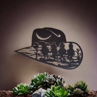 Cowboy Hat Western Scene Metal Sign