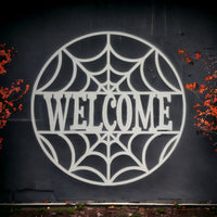 Spiderweb Welcome Metal Halloween Holiday Sign | Spooky Home Decor | Halloween Door Hanger