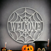 Spiderweb Welcome Metal Halloween Holiday Sign | Spooky Home Decor | Halloween Door Hanger