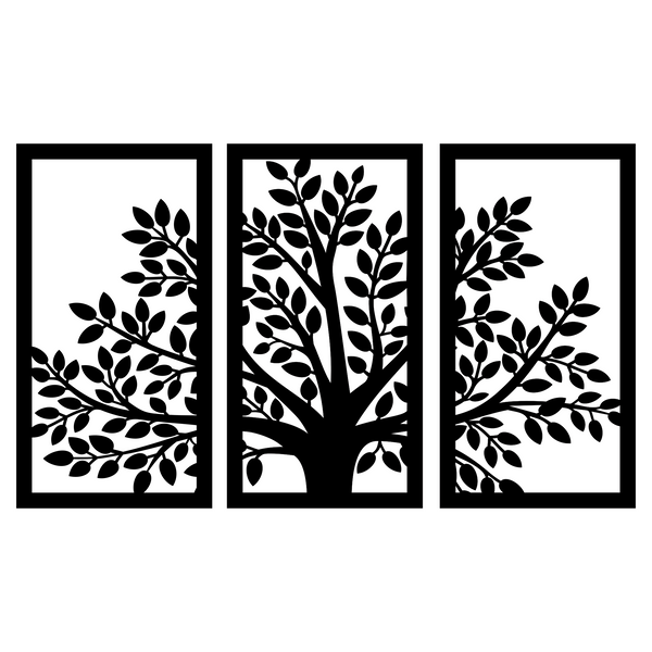 3-Panel Tree Scene Metal Wall Art - Nature Inspired Wall Hanging