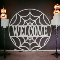 Spiderweb Welcome Metal Halloween Holiday Sign | Spooky Home Decor | Halloween Door Hanger