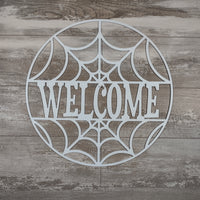 Spiderweb Welcome Metal Halloween Holiday Sign | Spooky Home Decor | Halloween Door Hanger