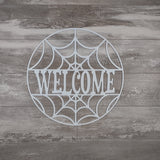 Spiderweb Welcome Metal Halloween Holiday Sign | Spooky Home Decor | Halloween Door Hanger