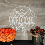 Spiderweb Welcome Metal Halloween Holiday Sign | Spooky Home Decor | Halloween Door Hanger