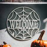 Spiderweb Welcome Metal Halloween Holiday Sign | Spooky Home Decor | Halloween Door Hanger