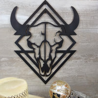 Cow skull diamond metal sign - Elegant Western Wall Décor